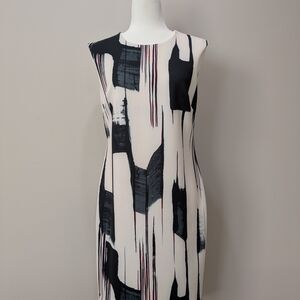 DKNY Black and White Abstract Midi Dress